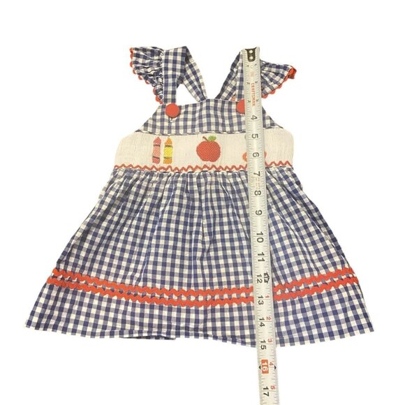 The Smocking Bug Girls Blue White Red Check Back To School Dress Size 18M - Picture 4 of 6